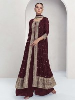 Dark Maroon Real Georgette Plazzo Suit